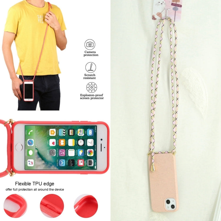 For iPhone 16 Pro Wheat Straw TPU Shockproof Phone Case with Neck Lanyard(Pink) - iPhone 16 Pro Cases by buy2fix | Online Shopping UK | buy2fix