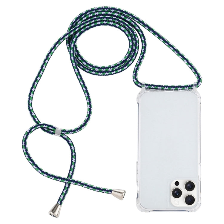 For iPhone 16 Pro Transparent Acrylic Airbag Shockproof Phone Protective Case with Lanyard(Green White Blue) - iPhone 16 Pro Cases by buy2fix | Online Shopping UK | buy2fix