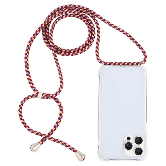 For iPhone 16 Pro Transparent Acrylic Airbag Shockproof Phone Protective Case with Lanyard(Red Apricot Grey Rough Grain) - iPhone 16 Pro Cases by buy2fix | Online Shopping UK | buy2fix