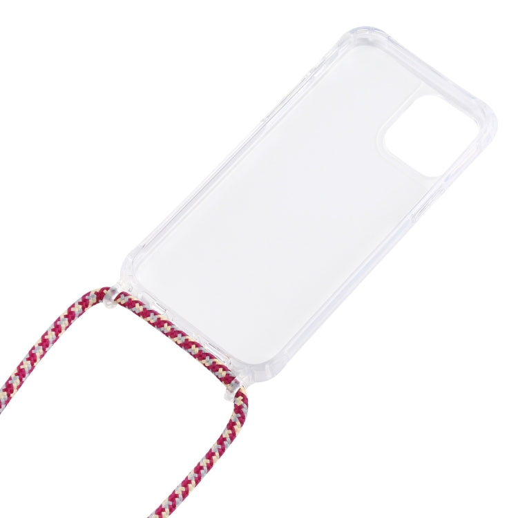 For iPhone 16 Pro Transparent Acrylic Airbag Shockproof Phone Protective Case with Lanyard(Red Apricot Grey Rough Grain) - iPhone 16 Pro Cases by buy2fix | Online Shopping UK | buy2fix