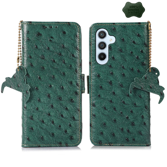 For Samsung Galaxy A35 5G Ostrich Pattern Genuine Leather RFID Phone Case(Green) - Galaxy Phone Cases by buy2fix | Online Shopping UK | buy2fix