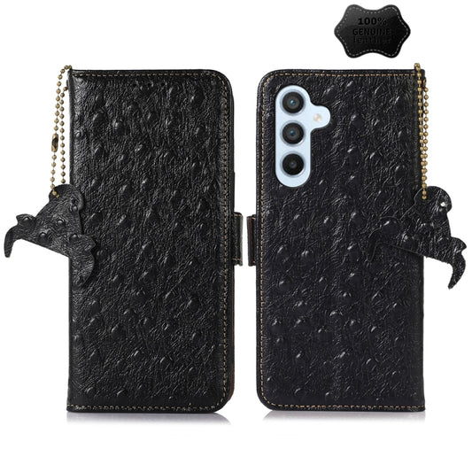 For Samsung Galaxy A35 5G Ostrich Pattern Genuine Leather RFID Phone Case(Black) - Galaxy Phone Cases by buy2fix | Online Shopping UK | buy2fix