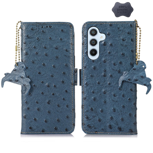 For Samsung Galaxy A35 5G Ostrich Pattern Genuine Leather RFID Phone Case(Blue) - Galaxy Phone Cases by buy2fix | Online Shopping UK | buy2fix