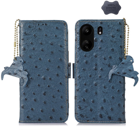 For Samsung Galaxy A55 5G Ostrich Pattern Genuine Leather RFID Phone Case(Blue) - Galaxy Phone Cases by buy2fix | Online Shopping UK | buy2fix