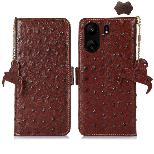 For Samsung Galaxy A55 5G Ostrich Pattern Genuine Leather RFID Phone Case(Coffee) - Galaxy Phone Cases by buy2fix | Online Shopping UK | buy2fix