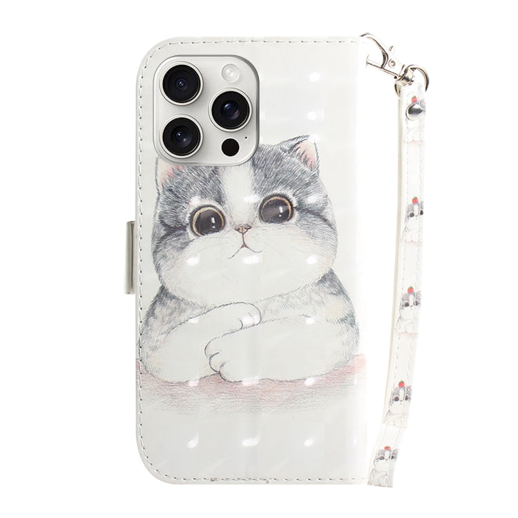 For iPhone 16 Pro 3D Colored Horizontal Flip Leather Phone Case(Cute Cat) - iPhone 16 Pro Cases by buy2fix | Online Shopping UK | buy2fix