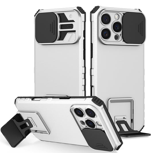 For iPhone 16 Pro Max Stereoscopic Holder Sliding Camshield Phone Case(White) - iPhone 16 Pro Max Cases by buy2fix | Online Shopping UK | buy2fix