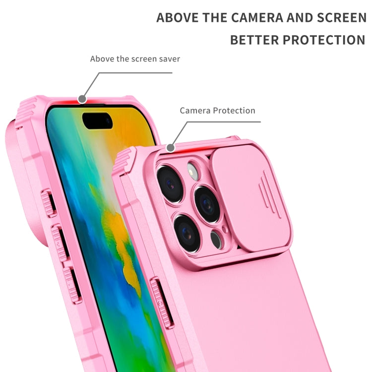 For iPhone 16 Pro Max Stereoscopic Holder Sliding Camshield Phone Case(Pink) - iPhone 16 Pro Max Cases by buy2fix | Online Shopping UK | buy2fix