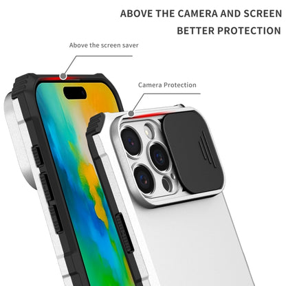 For iPhone 16 Pro Stereoscopic Holder Sliding Camshield Phone Case(White) - iPhone 16 Pro Cases by buy2fix | Online Shopping UK | buy2fix