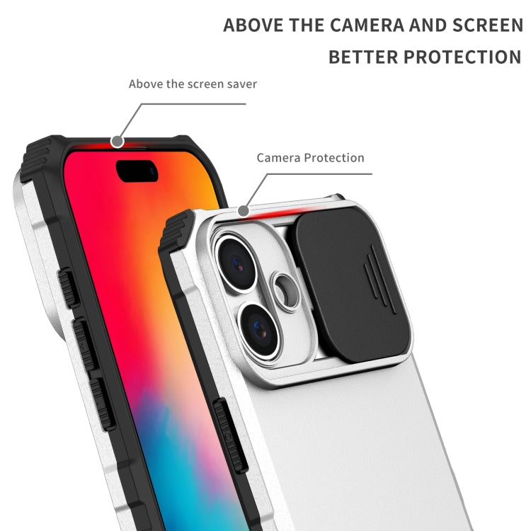 For iPhone 16 Plus Stereoscopic Holder Sliding Camshield Phone Case(White) - iPhone 16 Plus Cases by buy2fix | Online Shopping UK | buy2fix