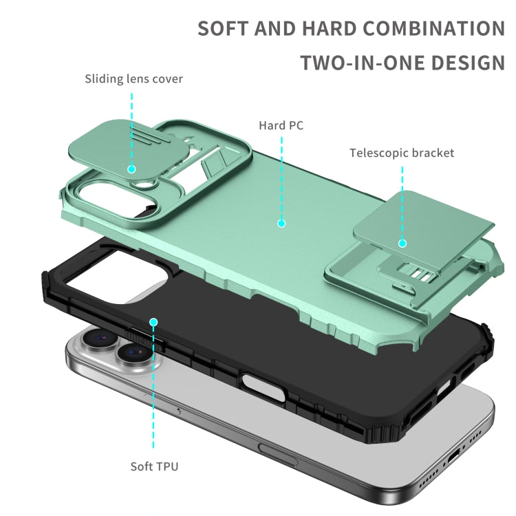 For iPhone 16 Plus Stereoscopic Holder Sliding Camshield Phone Case(Light Blue) - iPhone 16 Plus Cases by buy2fix | Online Shopping UK | buy2fix