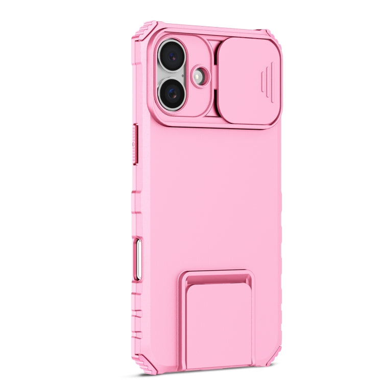 For iPhone 16 Stereoscopic Holder Sliding Camshield Phone Case(Pink) - iPhone 16 Cases by buy2fix | Online Shopping UK | buy2fix