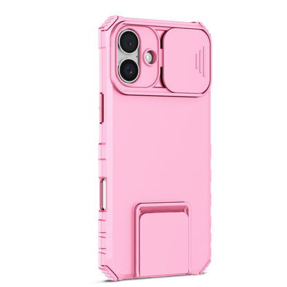 For iPhone 16 Stereoscopic Holder Sliding Camshield Phone Case(Pink) - iPhone 16 Cases by buy2fix | Online Shopping UK | buy2fix