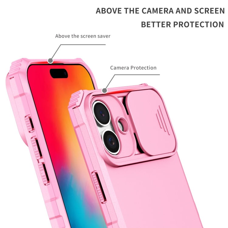 For iPhone 16 Stereoscopic Holder Sliding Camshield Phone Case(Pink) - iPhone 16 Cases by buy2fix | Online Shopping UK | buy2fix