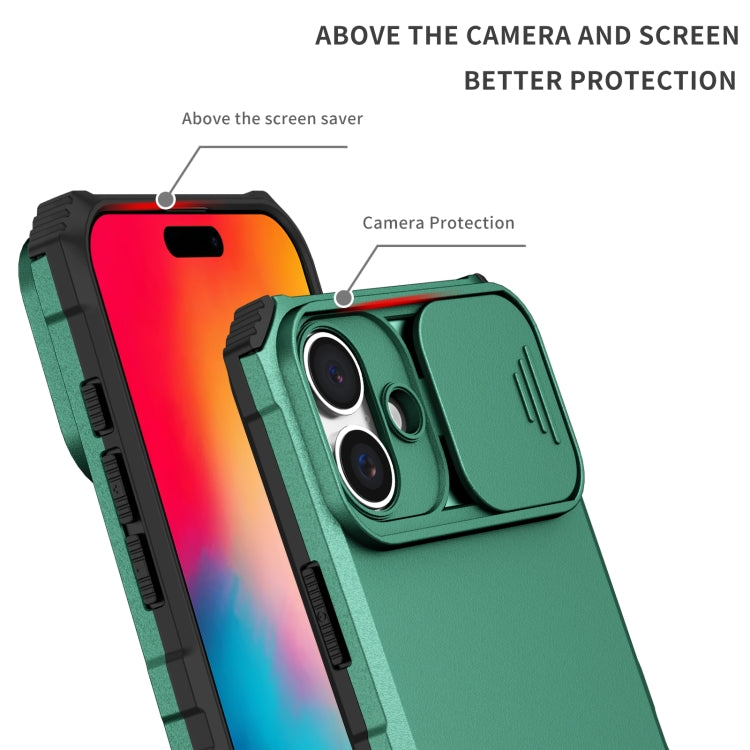 For iPhone 16 Stereoscopic Holder Sliding Camshield Phone Case(Green) - iPhone 16 Cases by buy2fix | Online Shopping UK | buy2fix