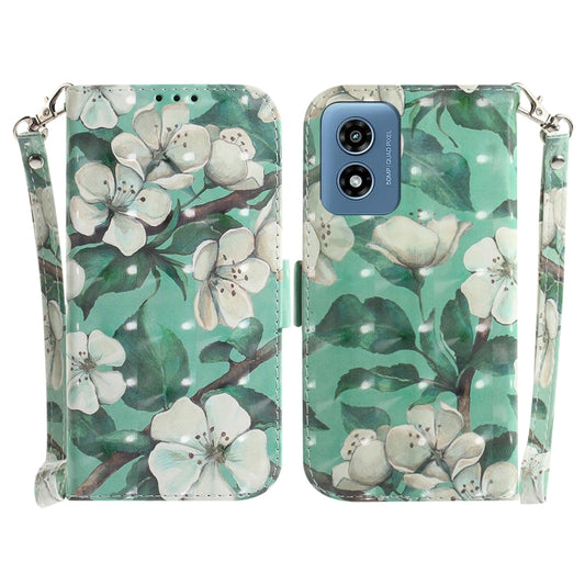 For Motorola Moto G Play 4G 2024 3D Colored Horizontal Flip Leather Phone Case(Watercolor Flower) - Motorola Cases by buy2fix | Online Shopping UK | buy2fix