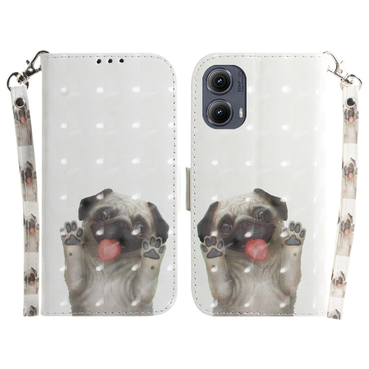 For Motorola Edge 2024 3D Colored Flip Leather Phone Case(Pug) - Motorola Cases by buy2fix | Online Shopping UK | buy2fix