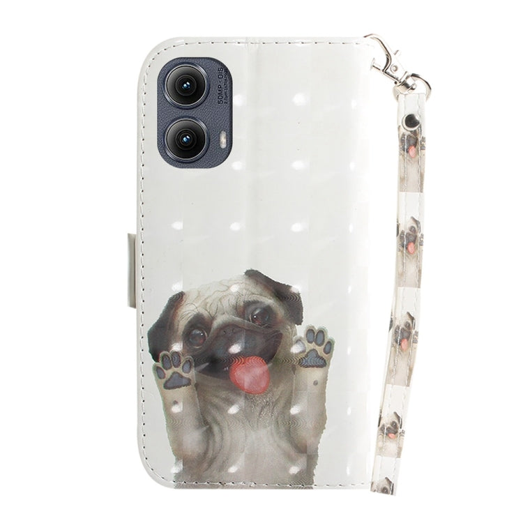 For Motorola Edge 2024 3D Colored Flip Leather Phone Case(Pug) - Motorola Cases by buy2fix | Online Shopping UK | buy2fix