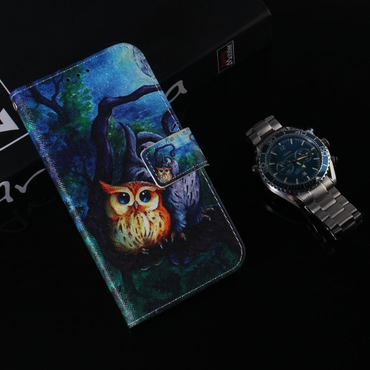 For iPhone 16 Coloured Drawing Flip Leather Phone Case(Oil Painting Owl) - iPhone 16 Cases by buy2fix | Online Shopping UK | buy2fix