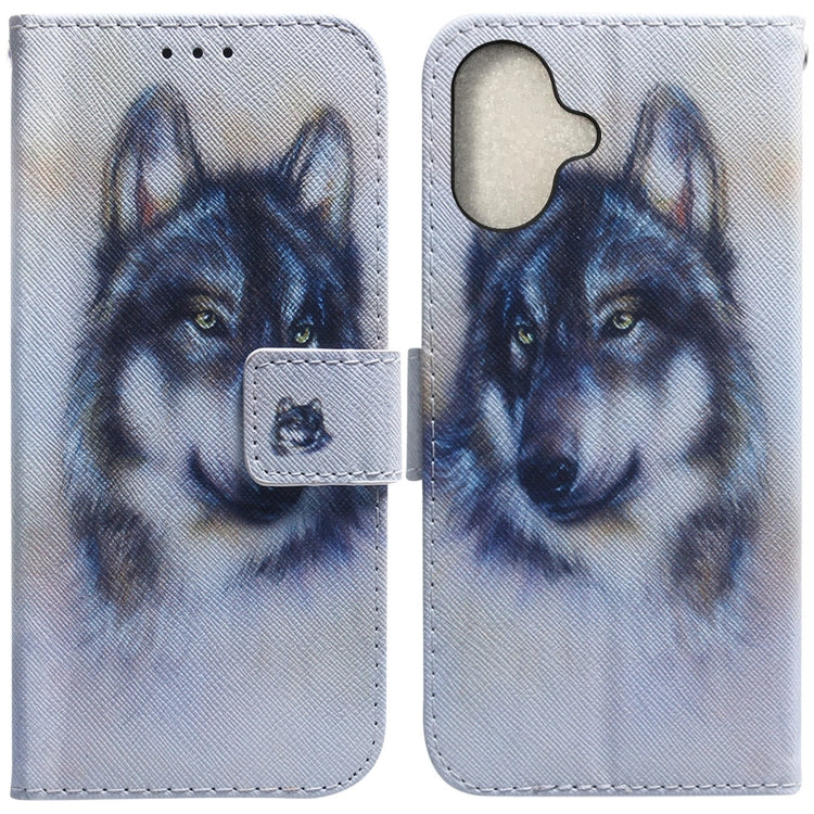 For iPhone 16 Plus Coloured Drawing Flip Leather Phone Case(White Wolf) - iPhone 16 Plus Cases by buy2fix | Online Shopping UK | buy2fix