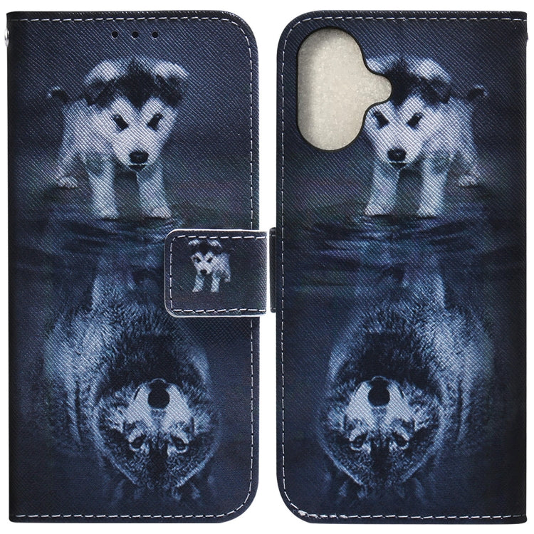 For iPhone 16 Plus Coloured Drawing Flip Leather Phone Case(Wolf and Dog) - iPhone 16 Plus Cases by buy2fix | Online Shopping UK | buy2fix