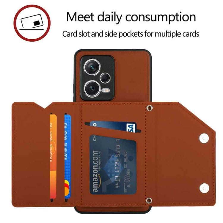 For Xiaomi Redmi Note 12 Pro+ 5G Global Skin Feel PU + TPU + PC Card Slots Phone Case(Brown) - Xiaomi Cases by buy2fix | Online Shopping UK | buy2fix