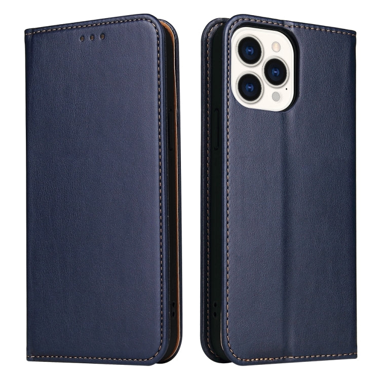 For iPhone 15 Pro Max Fierre Shann PU Genuine Leather Texture Phone Case(Blue) - iPhone 15 Pro Max Cases by FIERRE SHANN | Online Shopping UK | buy2fix