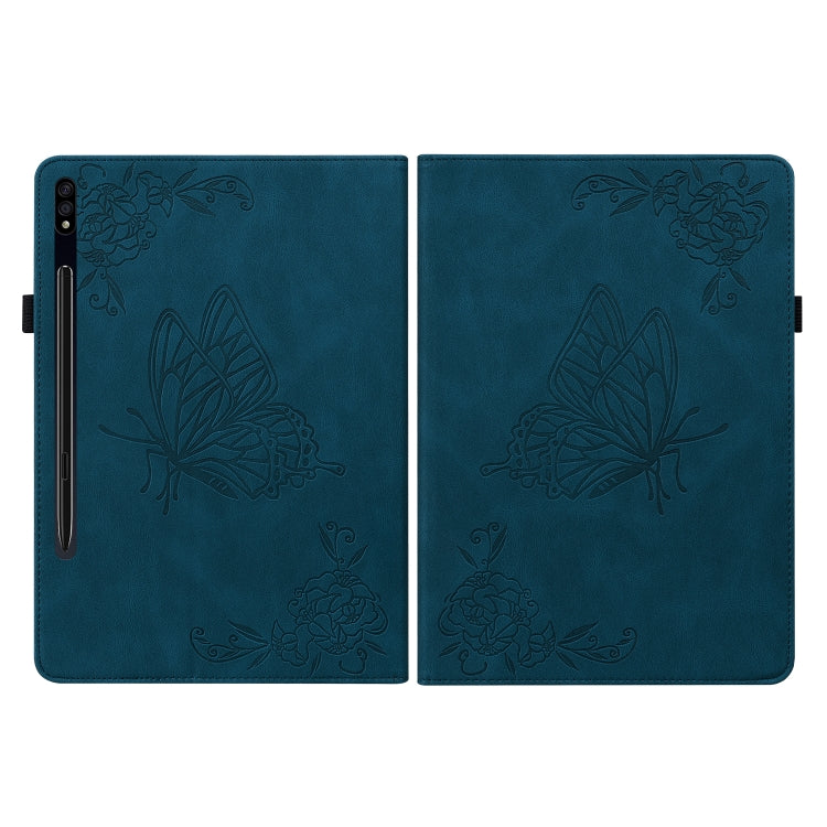 For Samsung Galaxy Tab S9 Butterfly Flower Embossed Leather Tablet Case(Blue) - Galaxy Tab S9 Cases by buy2fix | Online Shopping UK | buy2fix