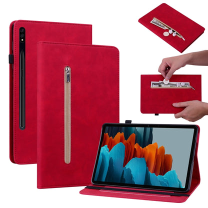 For Samsung Galaxy Tab S9+ Skin Feel Solid Color Zipper Leather Tablet Case(Red) - Galaxy Tab S9+ Cases by buy2fix | Online Shopping UK | buy2fix