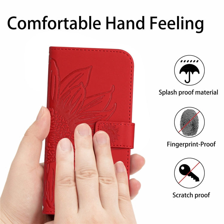 For Google Pixel 9 Pro Skin Feel Sun Flower Embossed Flip Leather Phone Case with Lanyard(Red) - Google Cases by buy2fix | Online Shopping UK | buy2fix