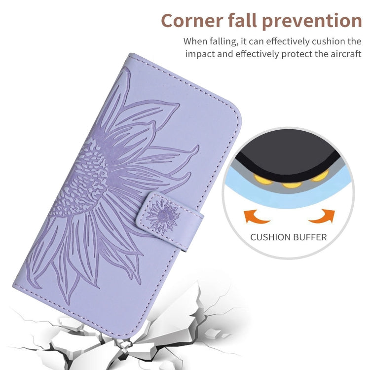 For Google Pixel 9 Skin Feel Sun Flower Embossed Flip Leather Phone Case with Lanyard(Purple) - Google Cases by buy2fix | Online Shopping UK | buy2fix