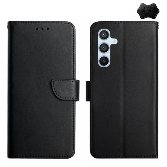 For Samsung Galaxy M34 5G HT02 Genuine Leather Fingerprint-proof Flip Phone Case(Black) - Galaxy Phone Cases by buy2fix | Online Shopping UK | buy2fix