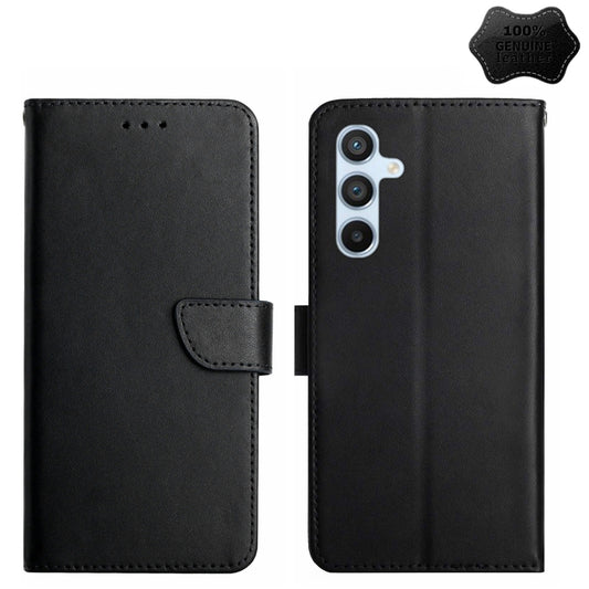 For Samsung Galaxy A15 HT02 Genuine Leather Fingerprint-proof Flip Phone Case(Black) - Galaxy Phone Cases by buy2fix | Online Shopping UK | buy2fix