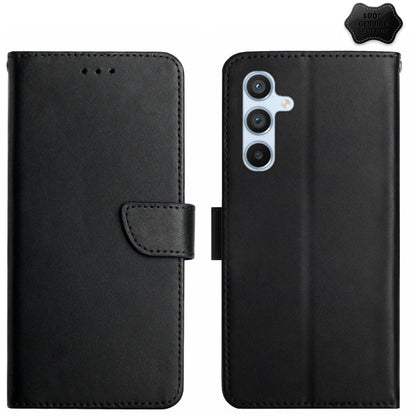 For Samsung Galaxy M55 5G HT02 Genuine Leather Fingerprint-proof Flip Phone Case(Black) - Galaxy Phone Cases by buy2fix | Online Shopping UK | buy2fix