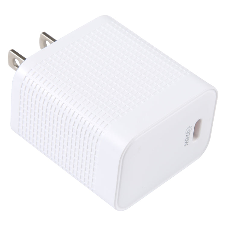 LZ-106PD 25W USB-C / Type-C Ports Plaid Pattern Travel Charger, US Plug(White) - USB Charger by buy2fix | Online Shopping UK | buy2fix