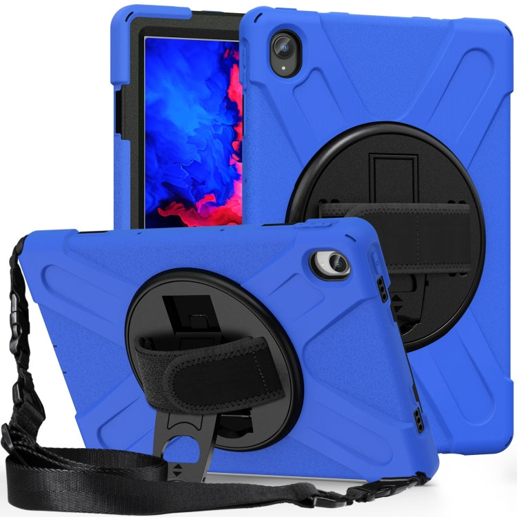 For Lenovo Tab P11 Silicone Hybrid PC Tablet Case with Grip & Shoulder Strap(Blue) - Lenovo by buy2fix | Online Shopping UK | buy2fix