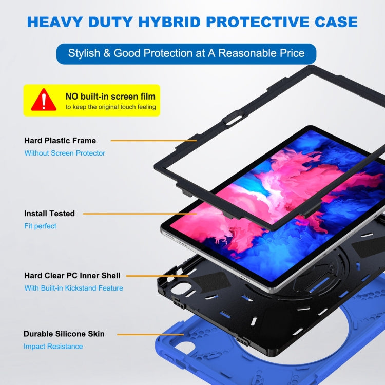 For Lenovo Tab P11 Silicone Hybrid PC Tablet Case with Grip & Shoulder Strap(Blue) - Lenovo by buy2fix | Online Shopping UK | buy2fix