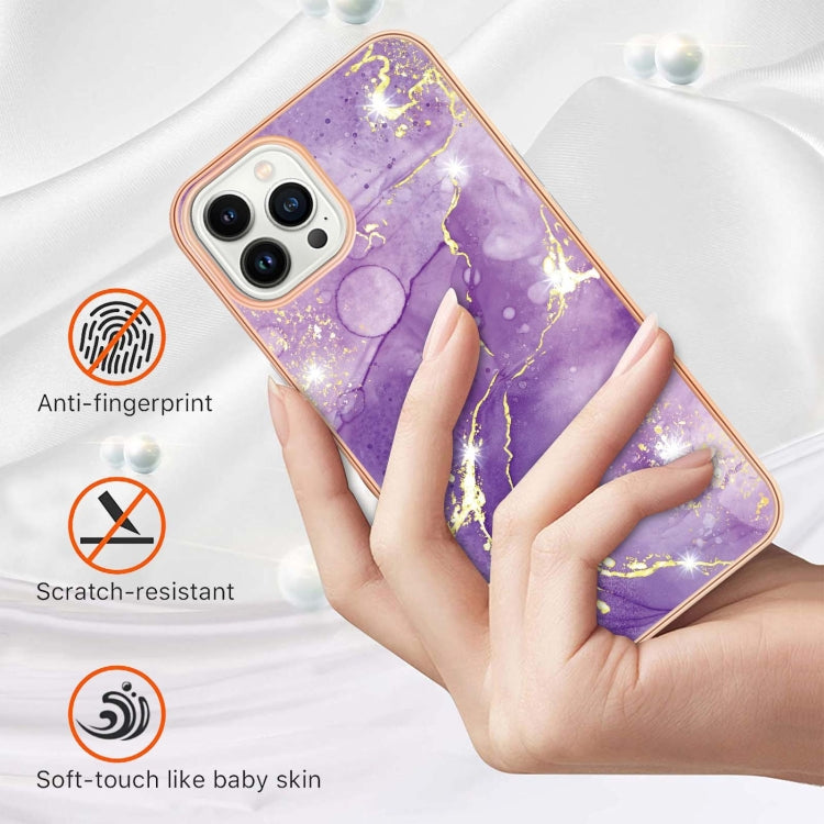 For iPhone 16 Pro Max Electroplating Marble Pattern Dual-side IMD TPU Shockproof Phone Case (Purple 002) - iPhone 16 Pro Max Cases by buy2fix | Online Shopping UK | buy2fix