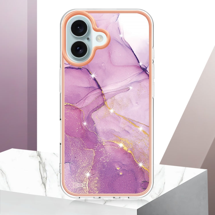 For iPhone 16 Plus Electroplating Marble Pattern Dual-side IMD TPU Shockproof Phone Case (Purple 001) - iPhone 16 Plus Cases by buy2fix | Online Shopping UK | buy2fix