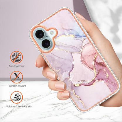 For iPhone 16 Plus Electroplating Marble Pattern Dual-side IMD TPU Shockproof Phone Case (Rose Gold 005) - iPhone 16 Plus Cases by buy2fix | Online Shopping UK | buy2fix