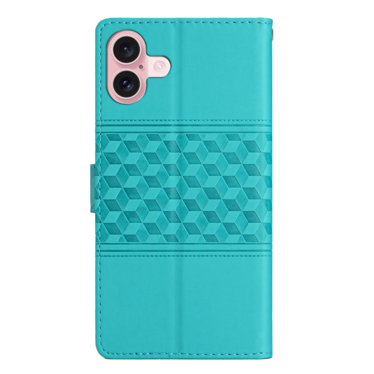 For iPhone 16 Plus Diamond Embossed Skin Feel Leather Phone Case(Blue) - iPhone 16 Plus Cases by buy2fix | Online Shopping UK | buy2fix