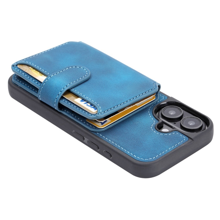 For iPhone 16 Skin Feel Dream RFID Anti-theft PU Card Bag Phone Case(Peacock Blue) - iPhone 16 Cases by buy2fix | Online Shopping UK | buy2fix