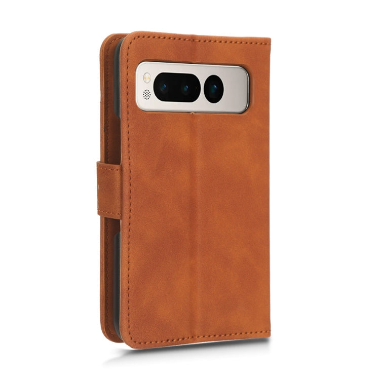 For Google Pixel Fold Skin Feel Magnetic Flip Leather Phone Case(Brown) - Google Cases by buy2fix | Online Shopping UK | buy2fix