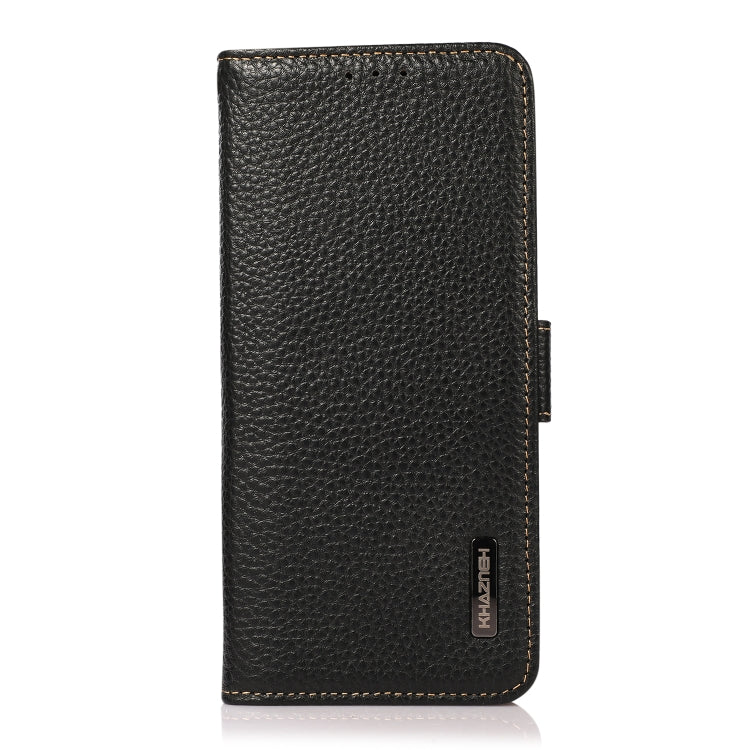 For OnePlus 12 KHAZNEH Side-Magnetic Litchi Genuine Leather RFID Phone Case(Black) - OnePlus Cases by buy2fix | Online Shopping UK | buy2fix