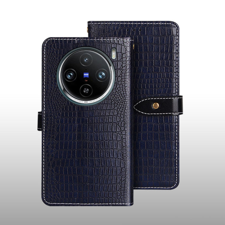 For vivo X100 Pro idewei Crocodile Texture Leather Phone Case(Dark Blue) - X100 Pro Cases by idewei | Online Shopping UK | buy2fix