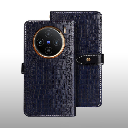 For vivo X100 idewei Crocodile Texture Leather Phone Case(Dark Blue) - vivo Cases by idewei | Online Shopping UK | buy2fix