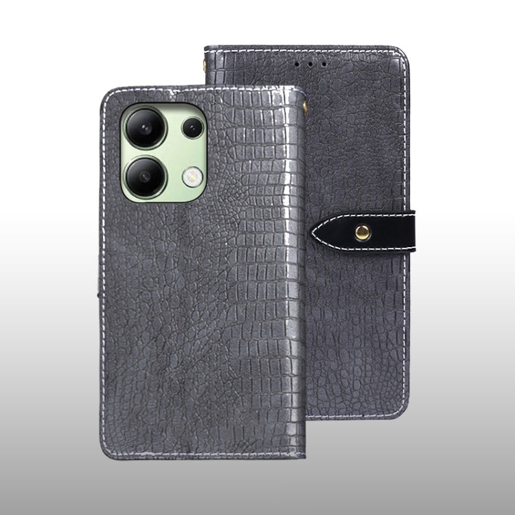 For Xiaomi Redmi Note 13 4G Global idewei Crocodile Texture Leather Phone Case(Grey) - Xiaomi Cases by idewei | Online Shopping UK | buy2fix