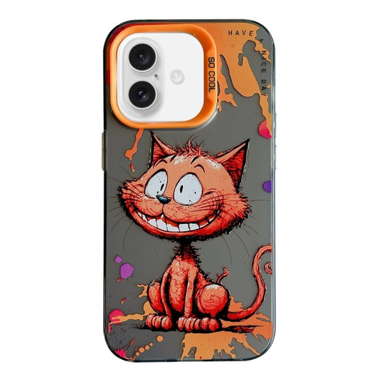 For iPhone 16 Animal Pattern Oil Painting Series PC + TPU Phone Case(Smiling Cat) - iPhone 16 Cases by buy2fix | Online Shopping UK | buy2fix