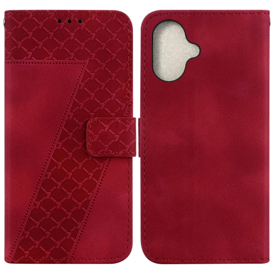 For iPhone 16 Plus Seven-shaped Embossed Leather Phone Case(Red) - iPhone 16 Plus Cases by buy2fix | Online Shopping UK | buy2fix