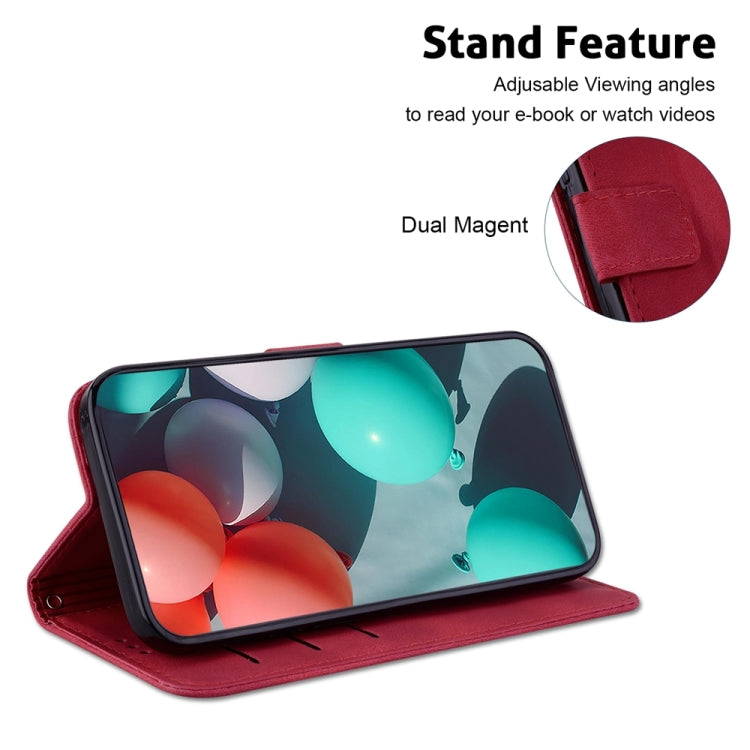 For OnePlus 13 Seven-shaped Embossed Leather Phone Case(Red) - OnePlus Cases by buy2fix | Online Shopping UK | buy2fix